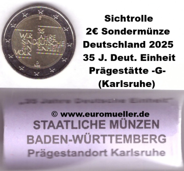 Rolle - G - 2 Euro Gedenkmünze Deutschland 2025 - 35 J. Dt. Einheit